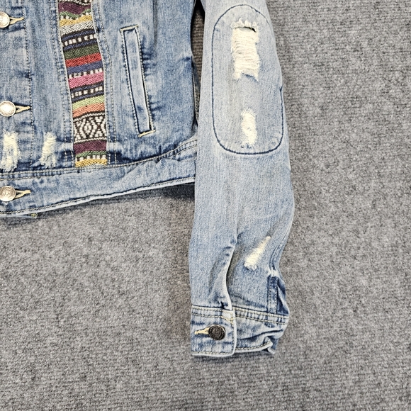 Free People Womens Size 2 Trucker Denim Patchwork Jacket We The Free Hippie Boho - Picture 2 of 16